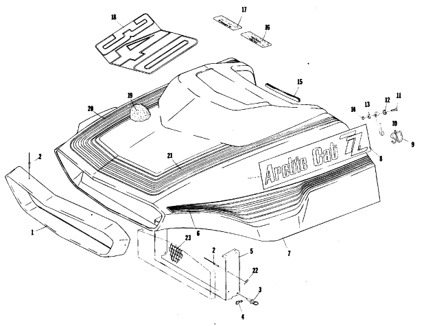 Parts Diagram for Arctic Cat 1977 Z 440 SNOWMOBILE HOOD