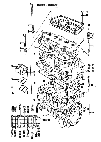 Parts Diagram for Arctic Cat 1977 Z 440 SNOWMOBILE CRANKCASE AND CYLINDER