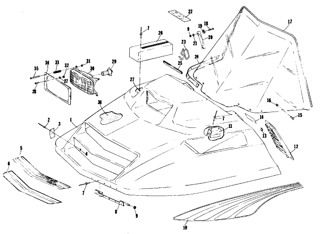 Parts Diagram for Arctic Cat 1977 CROSS COUNTRY CAT SNOWMOBILE HOOD