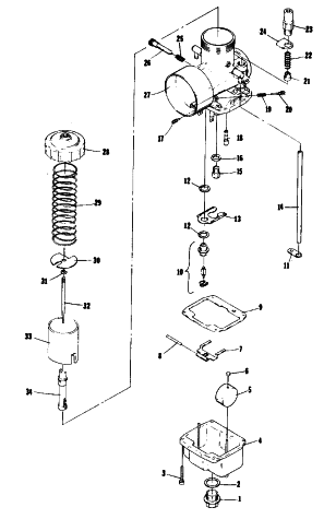 Parts Diagram for Arctic Cat 1977 CROSS COUNTRY CAT SNOWMOBILE CARBURETOR