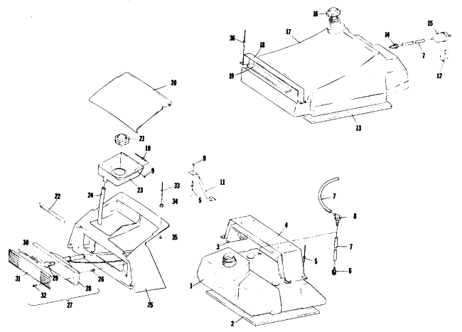 Parts Diagram for Arctic Cat 1977 CROSS COUNTRY CAT SNOWMOBILE REAR SHROUD AND FUEL SYSTEM
