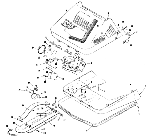 Parts Diagram for Arctic Cat 1977 KITTY CAT SNOWMOBILE SKI, HOOD AND BELLY PAN
