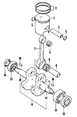 Parts Diagram for Arctic Cat 1977 KITTY CAT SNOWMOBILE PISTON AND CRANKSHAFT