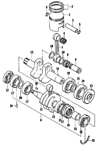 Parts Diagram for Arctic Cat 1978 JAG 3000 SNOWMOBILE PISTON AND CRANKSHAFT