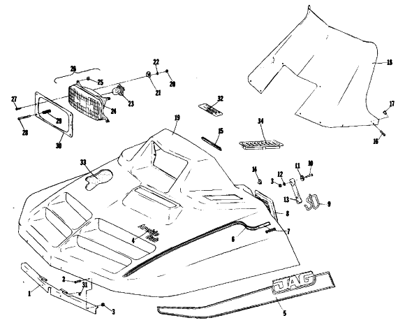 Parts Diagram for Arctic Cat 1978 JAG 2000 SNOWMOBILE HOOD
