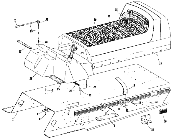 Parts Diagram for Arctic Cat 1978 CHEETAH SNOWMOBILE TUNNEL, GAS TANK AND SEAT