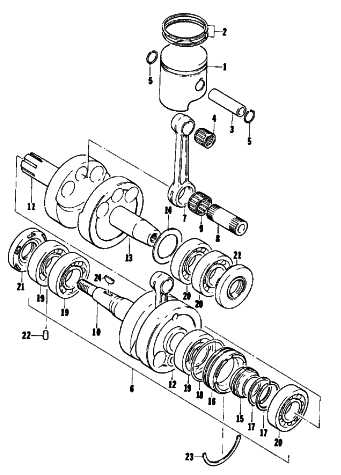 Parts Diagram for Arctic Cat 1978 PANTHER 4000 SNOWMOBILE PISTON AND CRANKSHAFT