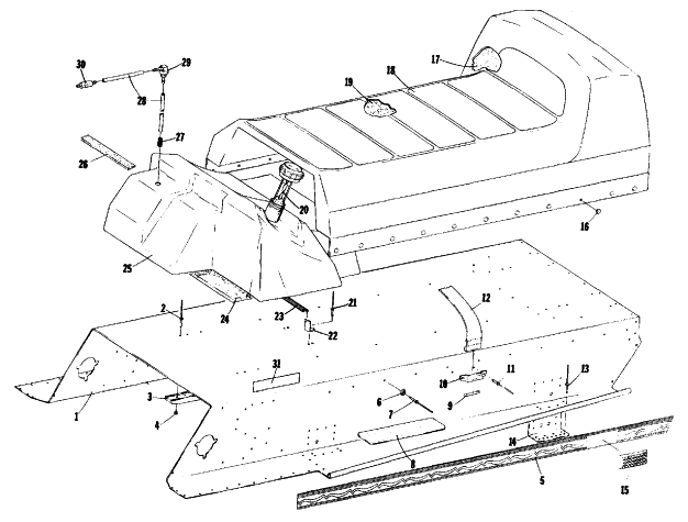 Parts Diagram for Arctic Cat 1978 PANTHER 5000 SNOWMOBILE TUNNEL, GAS TANK AND SEAT