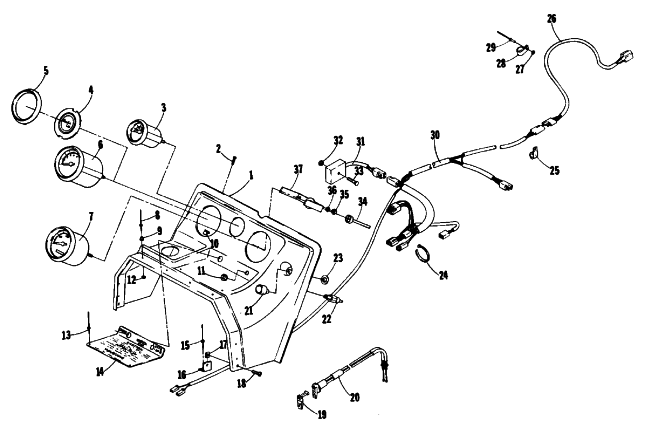 Parts Diagram for Arctic Cat 1978 EL TIGRE' 6000 L/C SNOWMOBILE CONSOLE AND WIRING