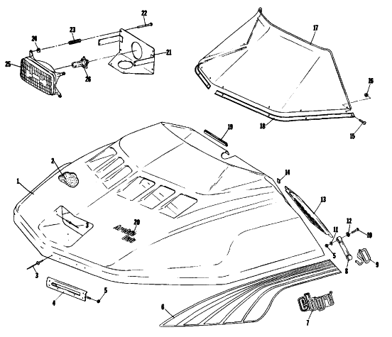 Parts Diagram for Arctic Cat 1978 EL TIGRE' 6000 L/C SNOWMOBILE HOOD