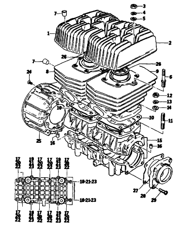 Parts Diagram for Arctic Cat 1978 EL TIGRE' 5000 F/A SNOWMOBILE CRANKCASE AND CYLINDER