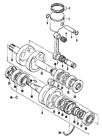 Parts Diagram for Arctic Cat 1978 EL TIGRE' 5000 F/A SNOWMOBILE PISTON AND CRANKSHAFT