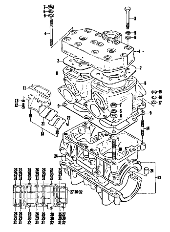 Parts Diagram for Arctic Cat 1978 EL TIGRE' 6000 L/C SNOWMOBILE CRANKCASE AND CYLINDER