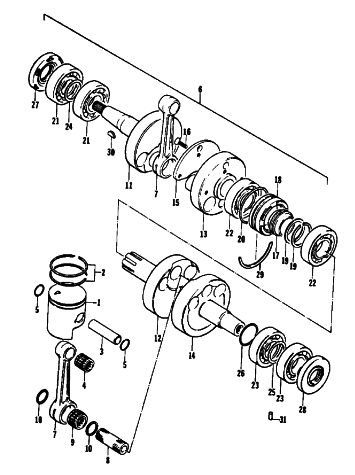 Parts Diagram for Arctic Cat 1978 EL TIGRE' 6000 L/C SNOWMOBILE PISTON AND CRANKSHAFT