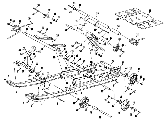 Parts Diagram for Arctic Cat 1978 EL TIGRE' 6000 L/C SNOWMOBILE UNDERCARRIAGE AND TRACK