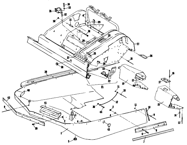 Parts Diagram for Arctic Cat 1978 PANTERA F/A SNOWMOBILE BELLY PAN AND FRONT FRAME