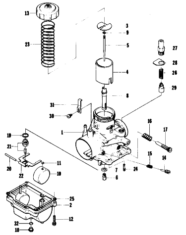 Parts Diagram for Arctic Cat 1978 PANTERA F/C SNOWMOBILE CARBURETOR