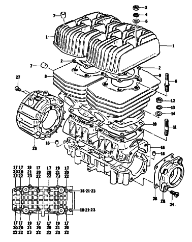 Parts Diagram for Arctic Cat 1978 PANTERA F/A SNOWMOBILE CRANKCASE AND CYLINDER