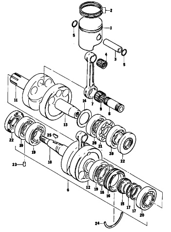 Parts Diagram for Arctic Cat 1977 PANTERA F/A SNOWMOBILE PISTON AND CRANKSHAFT