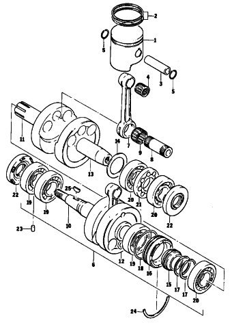 Parts Diagram for Arctic Cat 1978 PANTERA F/C SNOWMOBILE PISTON AND CRANKSHAFT