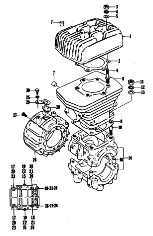 Parts Diagram for Arctic Cat 1979 LYNX SINGLE SNOWMOBILE CRANKCASE AND CYLINDER