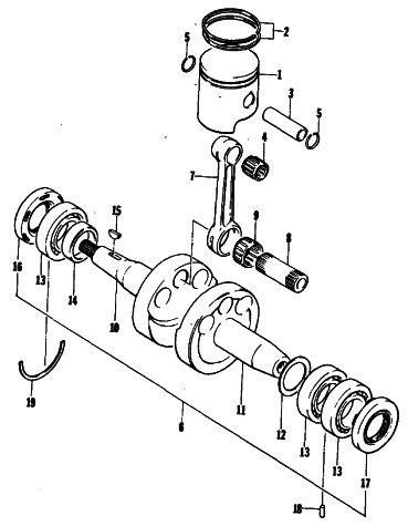 Parts Diagram for Arctic Cat 1979 LYNX SINGLE SNOWMOBILE PISTON AND CRANKSHAFT