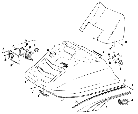 Parts Diagram for Arctic Cat 1979 LYNX SINGLE SNOWMOBILE HOOD