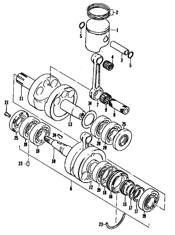 Parts Diagram for Arctic Cat 1979 PANTHER SNOWMOBILE PISTON AND CRANKSHAFT