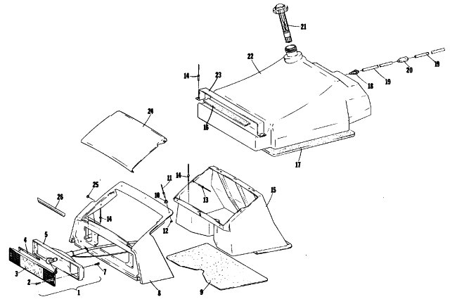 Parts Diagram for Arctic Cat 1979 PANTERA SNOWMOBILE TOOLBOX AND FUEL SYSTEM