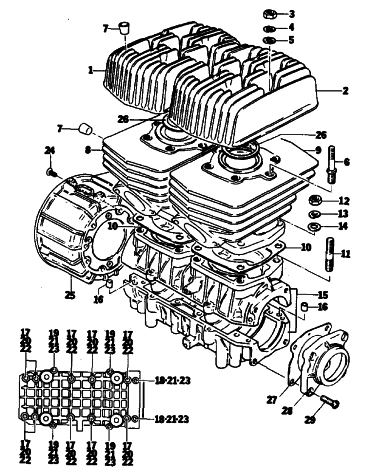 Parts Diagram for Arctic Cat 1979 EL TIGRE F/A SNOWMOBILE CRANKCASE AND CYLINDER