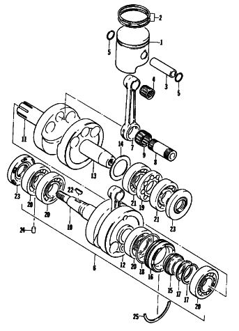 Parts Diagram for Arctic Cat 1979 EL TIGRE F/A SNOWMOBILE PISTON AND CRANKSHAFT