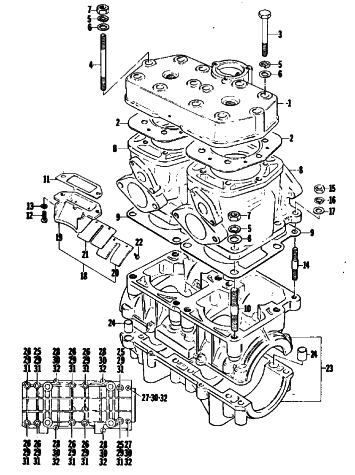 Parts Diagram for Arctic Cat 1979 EL TIGRE L/C SNOWMOBILE CRANKCASE AND CYLINDER