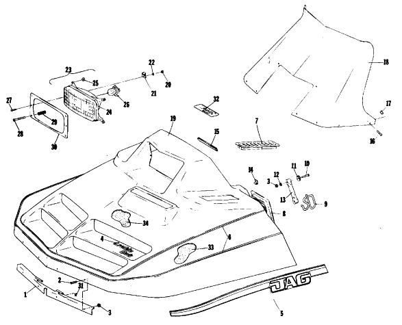 Parts Diagram for Arctic Cat 1979 JAG 2000 F/A SNOWMOBILE HOOD