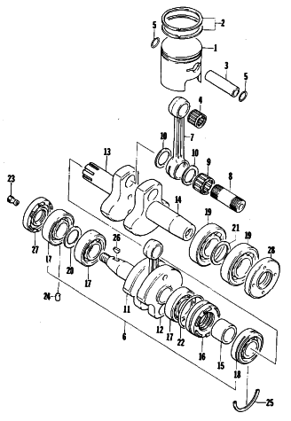 Parts Diagram for Arctic Cat 1980 JAG 2000 F/A SNOWMOBILE PISTON AND CRANKSHAFT