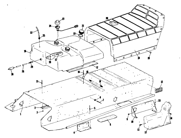 Parts Diagram for Arctic Cat 1979 TRAIL CAT SNOWMOBILE TUNNEL, GAS TANK AND SEAT