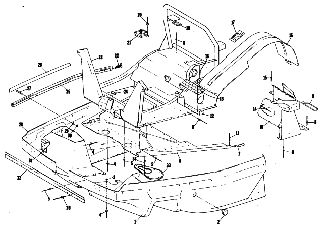 Parts Diagram for Arctic Cat 1979 TRAIL CAT SNOWMOBILE BELLY PAN AND FRONT FRAME