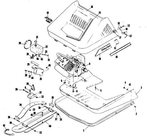 Parts Diagram for Arctic Cat 1980 KITTY CAT SNOWMOBILE SKI, HOOD AND BELLY PAN