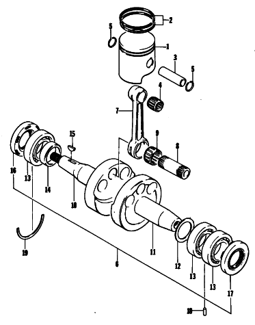 Parts Diagram for Arctic Cat 1980 LYNX SINGLE SNOWMOBILE PISTON AND CRANKSHAFT