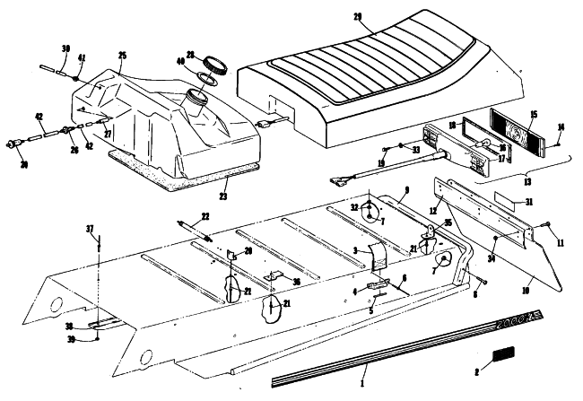 Parts Diagram for Arctic Cat 1980 LYNX TWIN SNOWMOBILE TAILLIGHT, GAS TANK AND SEAT