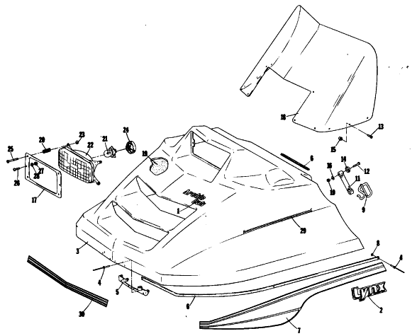 Parts Diagram for Arctic Cat 1980 LYNX SINGLE SNOWMOBILE HOOD