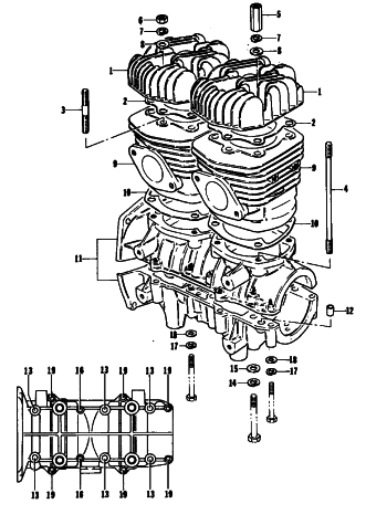 Parts Diagram for Arctic Cat 1980 TRAIL CAT 3000 SNOWMOBILE CRANKCASE AND CYLINDER