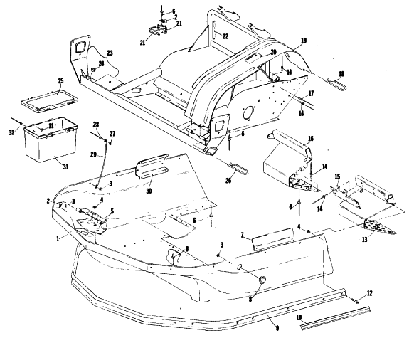 Parts Diagram for Arctic Cat 1980 JAG 2000 F/A SNOWMOBILE BELLY PAN AND FRONT FRAME
