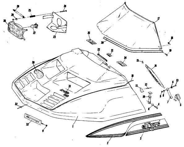Parts Diagram for Arctic Cat 1980 EL TIGRE F/A SNOWMOBILE HOOD
