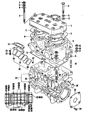 Parts Diagram for Arctic Cat 1980 EL TIGRE L/C SNOWMOBILE CRANKCASE AND CYLINDER