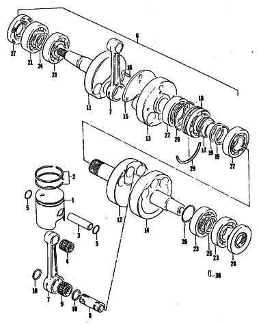 Parts Diagram for Arctic Cat 1980 EL TIGRE L/C SNOWMOBILE PISTON AND CRANKSHAFT