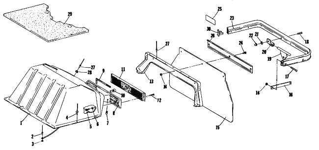 Parts Diagram for Arctic Cat 1981 PANTERA SNOWMOBILE TAILLIGHT, TOOLBOX, REAR BUMPER