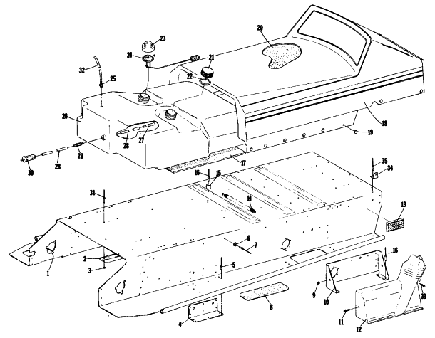 Parts Diagram for Arctic Cat 1981 TRAIL CAT SNOWMOBILE TUNNEL, GAS TANK AND SEAT