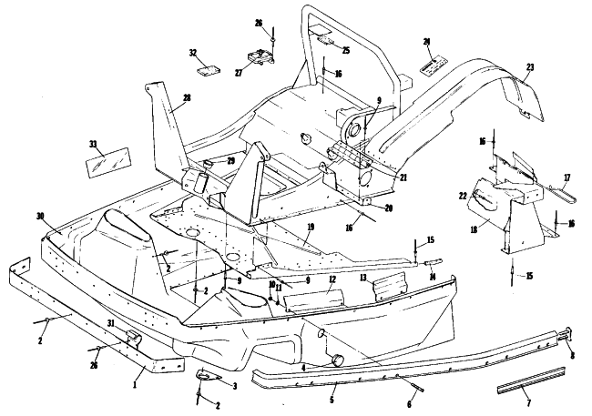 Parts Diagram for Arctic Cat 1981 TRAIL CAT SNOWMOBILE BELLY PAN AND FRONT FRAME