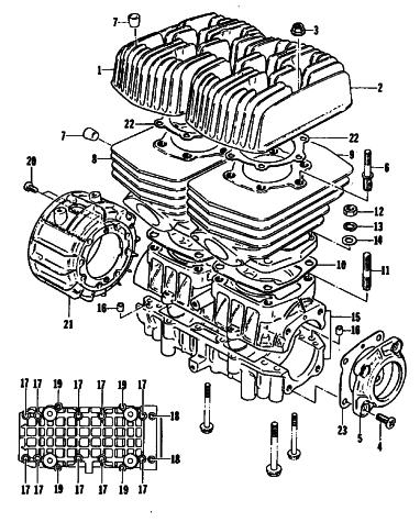 Parts Diagram for Arctic Cat 1981 EL TIGRE F/C SNOWMOBILE CRANKCASE AND CYLINDER