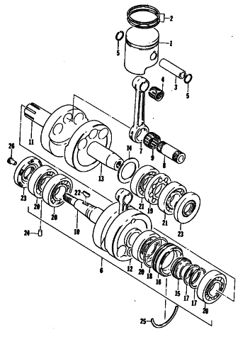 Parts Diagram for Arctic Cat 1981 EL TIGRE F/C SNOWMOBILE PISTON AND CRANKSHAFT